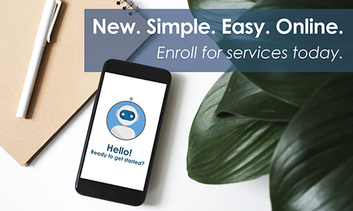 New Simple Ease Online  with cell phone and pen  Enroll for services today.