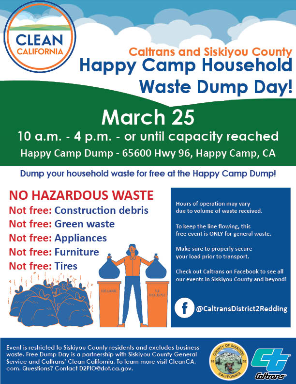 Siskiyou County Household Waste Dump Days, March 25, 2023 Siskiyou