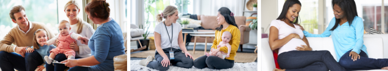 parents talking to home visitors