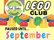 Photo of Legos and an announcement about Lego Club paused until September 2024