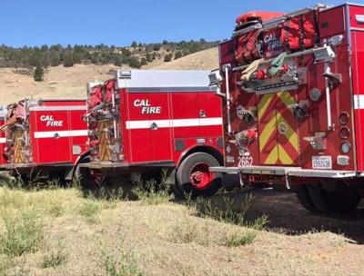 CALFIRE Trucks at site of prescribed burn.