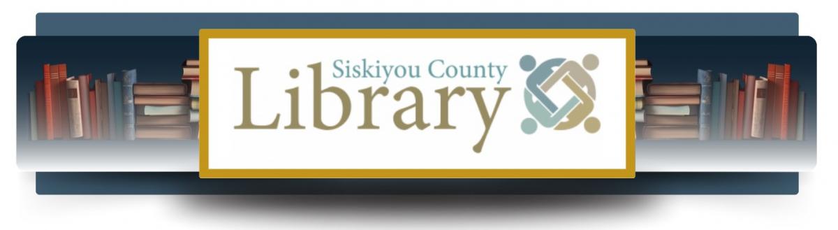 Siskiyou County Library logo with an image of four people linking arms with books on either side of the logo.